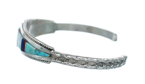 Multicolor Inlay Genuine Sterling Silver Navajo Cuff Bracelet NN20153
